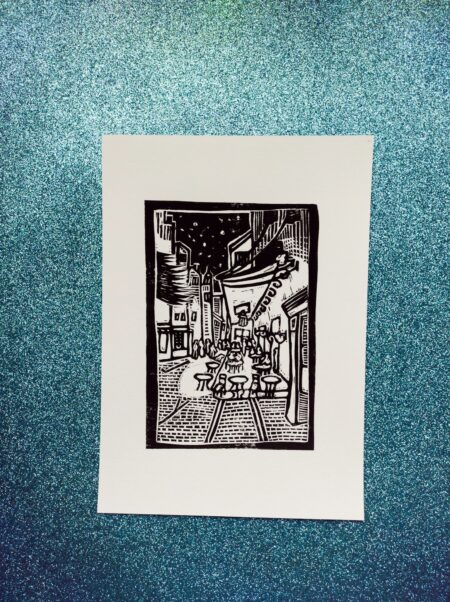 Café Terrace at Night Lino Print