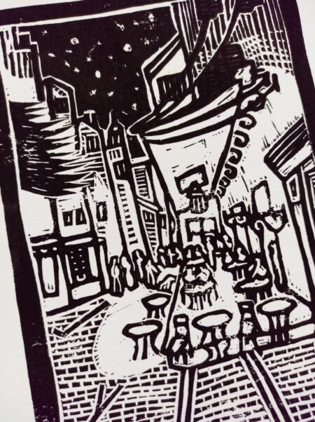 Café Terrace at Night Lino Print