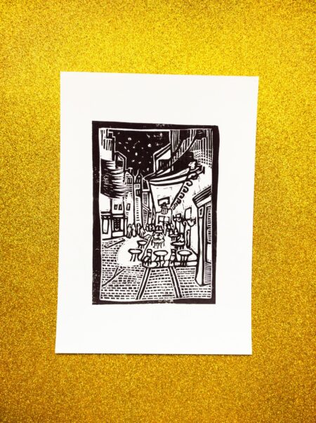 Café Terrace at Night Lino Print