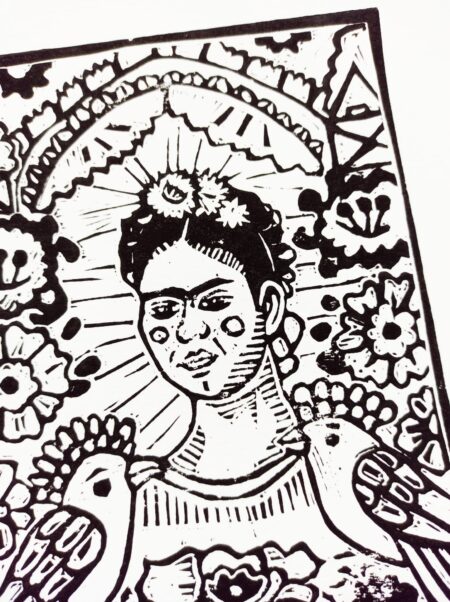 Frida up close lino print